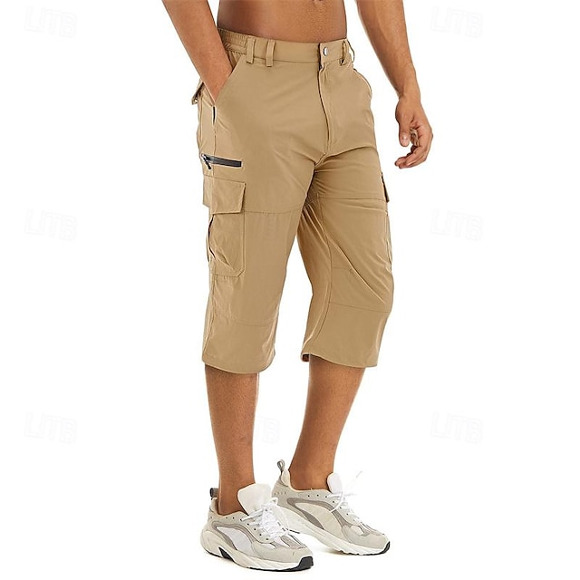  Men's Cargo Shorts Shorts Button Multi Pocket Plain Wearable Knee Length Outdoor Daily Fashion Casual Dark Khaki Black Micro-elastic