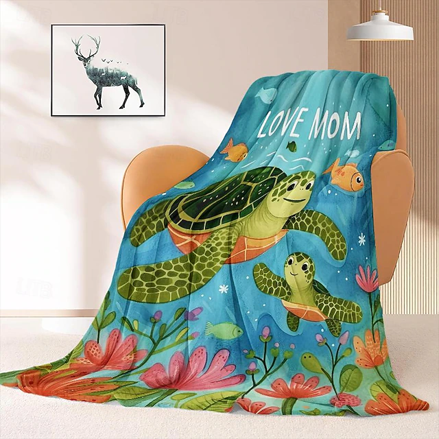 Happy Mother's Day Gift Blanket Sea Turtle Landscape Pattern Throws Blanket Flannel Throw Blankets Warm All Seasons Gifts Big Blanket 15