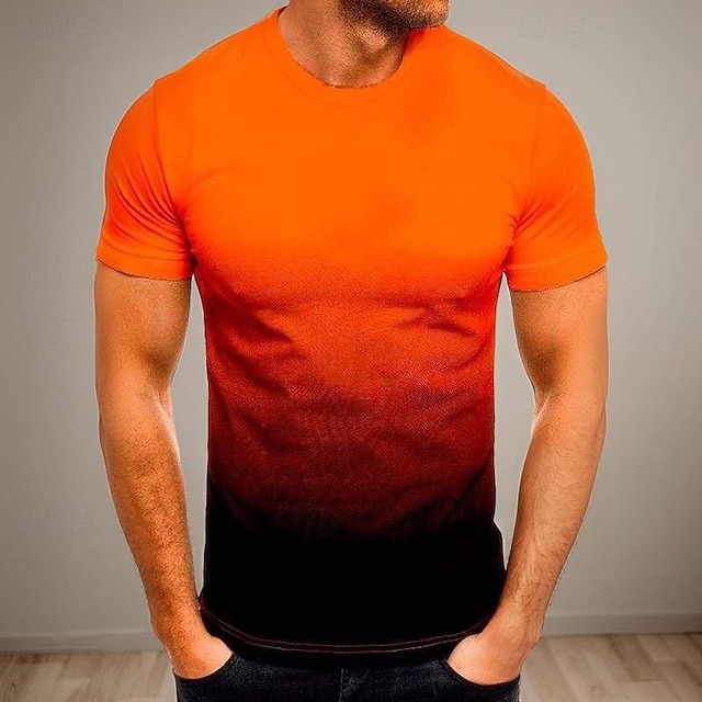  Hombre Camiseta Camiseta superior Degradado Cuello Barco Calle Vacaciones Mangas cortas Ropa Moda Deportes Básico