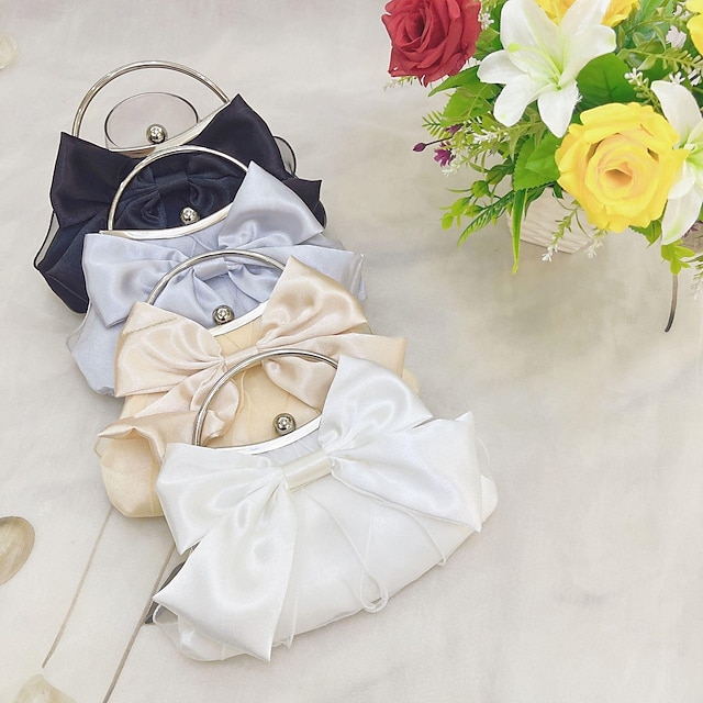  Dame Kobling Clutch tasker polyester Bryllupsfest Rosette Letvægt Multi Carry Helfarve Sølv Sort Hvid