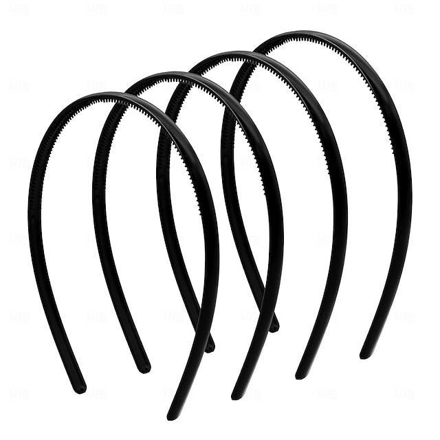  4 Stück Kunststoff dünne dünne Stirnbänder – Stirnbänder für Frauen – schlichtes Stirnband für Mädchen DIY – Haarbänder Zähne Kamm Stirnbänder Halloween Kamm – schwarz