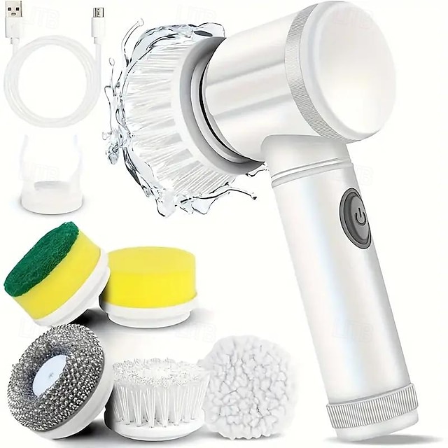  Electric Spin Scrubber Cordless Shower Scrubber with 5Replaceable Brush Heads Electric Cleaning Brush With Dual Speeds &Extension Handle Power Scrubber For Bathroom Tile Toilet Floor