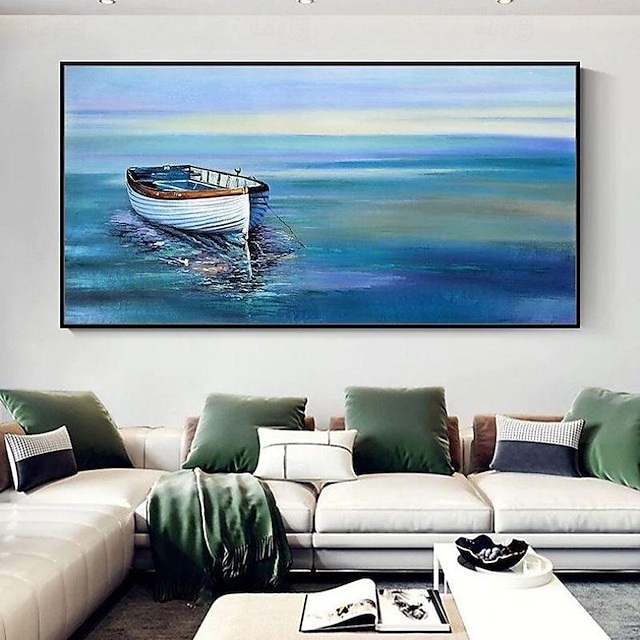  pintura a óleo artesanal lona arte da parede decoração calma lago oceano veleiro mar paisagem para decoração de casa rolou pintura sem moldura não esticada