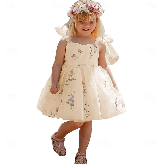  Barn Flickor Festklänning Blomma Ärmlös Årsdag Speciellt Tillfälle Födelsedag Mode Förtjusande Dagligen Polyester Sommar Vår 2-12 år Vit Champagne Rodnande Rosa