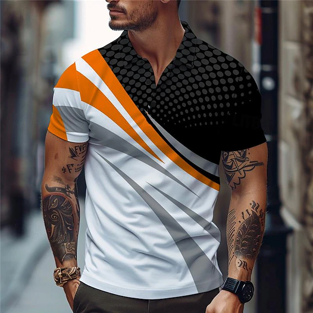 Men's Geometric Polo Shirts Golf Shirt Short Sleeve Polo Shirts Collared Shirts Business Casual Vacation Wear Formal Wear Festival Wear Buttons 3D Print Summer Red Blue Orange 6