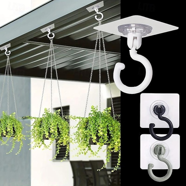  Ganci da soffitto in plastica girevoli da 5 pezzi per appendere piante, lanterne, campanelli eolici - ganci adesivi da soffitto, facili da installare, senza trapano - ganci da soffitto in stile