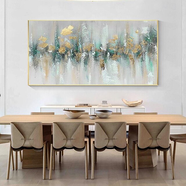 Gold Foil Teal Green painting hand painted 3D Texture Abstract Painting