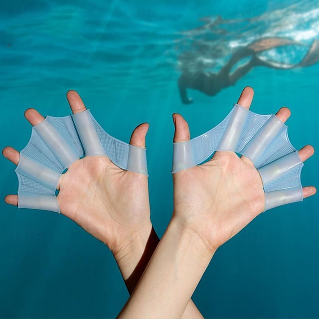  2 pçs das mulheres dos homens criança silicone natação piscina esportes treinamento profissional natação meio dedo mão barbatanas luvas pás equipamentos