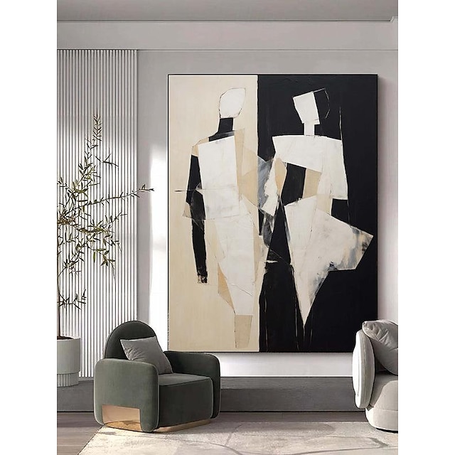  musta ja beige abstrakti taidemaalaus käsintehty musta ja beige minimalistinen käsinmaalattu seinätaide abstrakti figuuri kangasmaalaus taide abstrakti ihmiset öljymaalaus moderni seinätaide