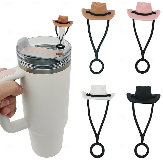 silikone cowboyhat stråbetræk kasket kompatibel med stanley cup 30 40 oz, sød sjov tumbler halm topper tilbehør til mand & kvinde gave