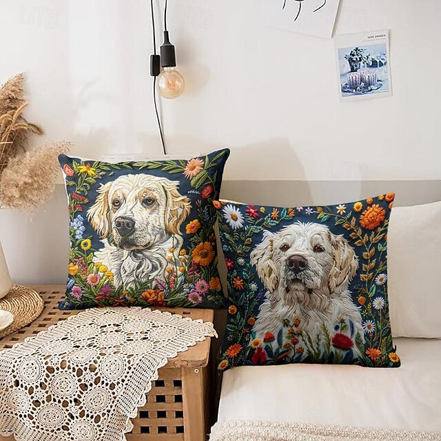  ベルベット枕カバーぬいぐるみ犬プリントシンプルカジュアル正方形クラシックスロー枕ベッドソファリビングルーム装飾