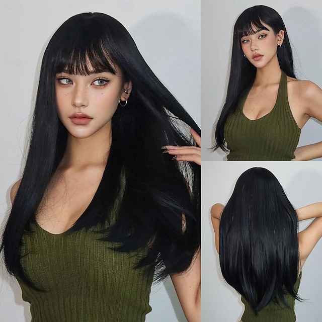  Synthetic Wig Uniforms Career Costumes Princess Straight kinky Straight Middle Part Layered Haircut Machine Made Wig 26 inch Black Synthetic Hair Women's Cosplay Party Fashion Natural Black