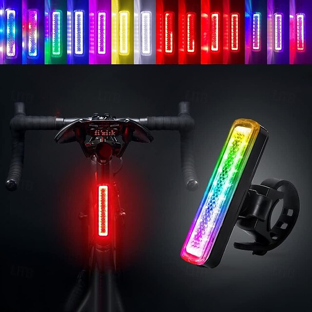 fanale posteriore per bici, 7 colori 14 modalità rosso rgb arcobaleno ultra luminoso led avvertimento luce per bicicletta, luce posteriore per bici usb-c ricaricabile luce per scooter ipx6