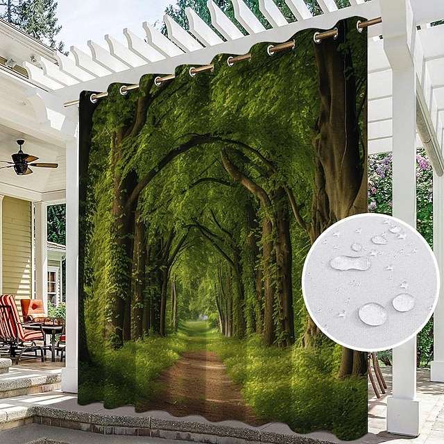  Waterproof Outdoor Curtain Privacy, Outdoor Shades, Sliding Patio Curtain Drapes, Pergola Curtains Grommet Forest For Gazebo, Balcony, Porch, Party