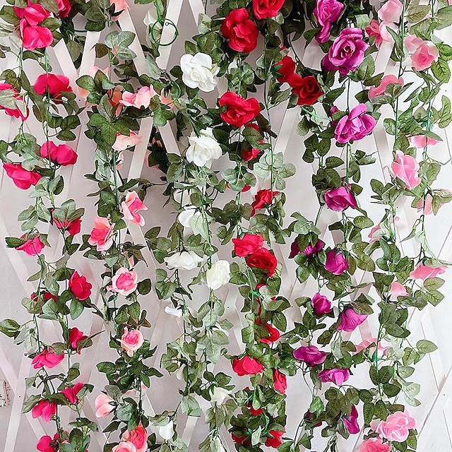  symulowane kwiaty sztuczne kwiaty jedwabne kwiaty winorośli winorośl klimatyzacja rury wodne łuki ślubne kręte dekoracje róża winorośl