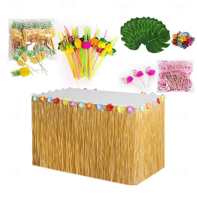  feest hawaii tafelrok honingraat ananas flamingo paraplu fruit stro combinatie festival decoratie