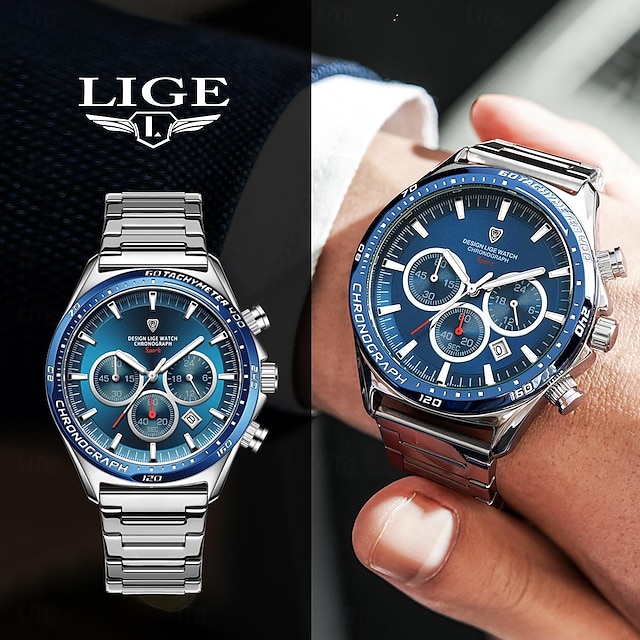  LIGE Masculino Relógios de Quartzo Diamante Luxo Mostrador Grande Negócio Calendário Encontro Liga de Zinco Assista