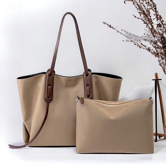  Women's Tote Bag Set Hobo Bag Oxford Cloth Office Daily Holiday Buckle Large Capacity Waterproof Solid Color Patchwork Khaki / brown magnetic buckle Khaki / black magnetic buckle Black magnetic buckle