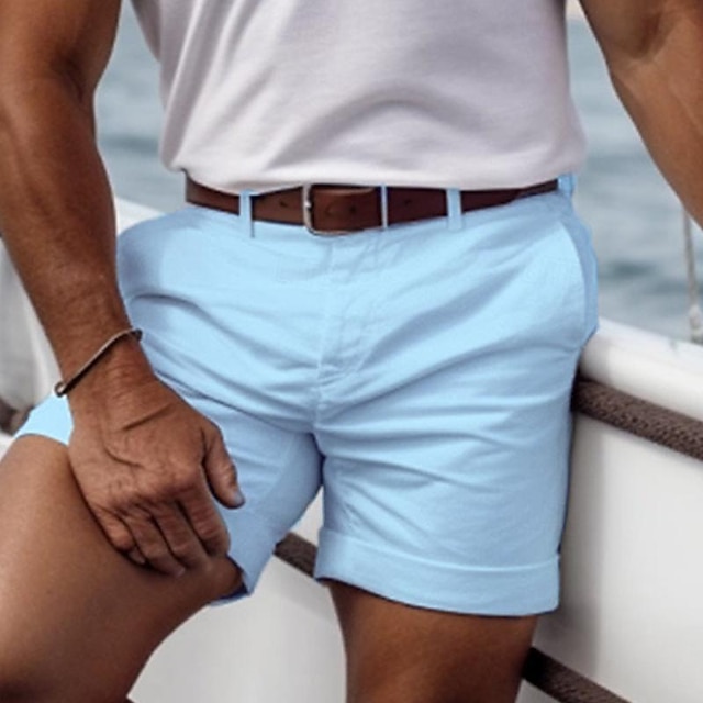  Homens Calção Shorts de verão Shorts casuais Botão Bolso frontal Tecido Conforto Respirável Curto Casual Diário Feriado Moda Designer Branco Amarelo