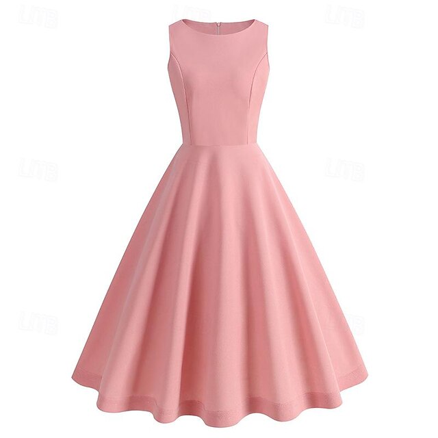  Rétro Vintage Années 1950 Midi Robe Robe Trapèze Robe trapèze Couleur Unie Femmes Mascarade Halloween Mascarade Date Adulte Robe Robes de soirée