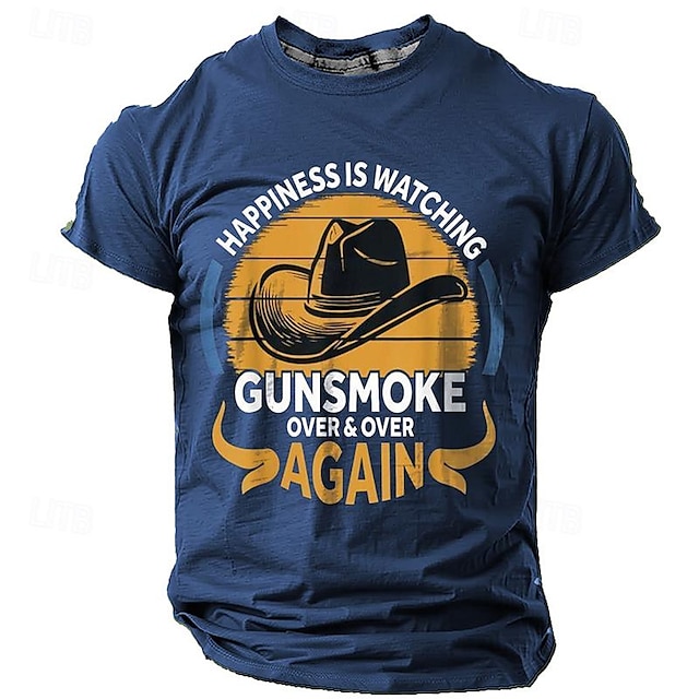  Happiness Is Watching Gunsmoke over Again Street Style Men's 3D Print T shirt Tee Tee Top Sports Outdoor Holiday Going out T shirt Black Brown Army Green Short Sleeve Crew Neck Shirt Spring & Summer
