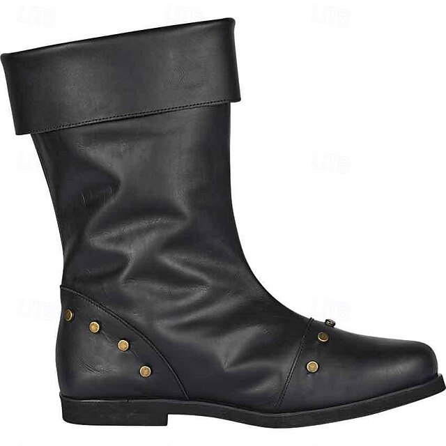 LUTHERA ARMOR Medieval Leather Boots 4 Buckle | Renaissance Inspired Loafer Boot | Caribbean Pirate Costume Boots (Numeric_8, Black