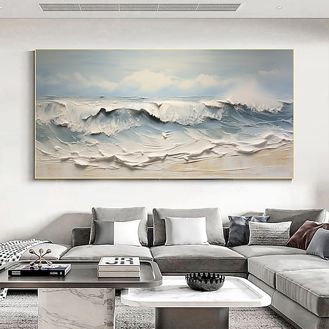  ručně vyráběná originální olejomalba z mořských vln na plátně nástěnná umělecká výzdoba abstraktní minimalistická malba pro domácí dekoraci s nataženým rámem/bez vnitřní malby rámu