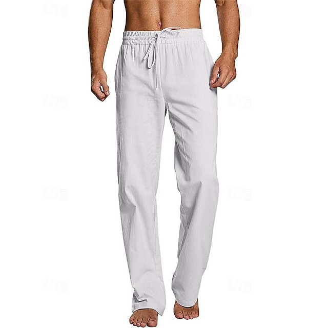  Hombre Pantalones de lino Pantalones Pantalones de verano Pantalones de playa Bolsillo Correa Cintura elástica Plano Comodidad Transpirable Diario Festivos Vacaciones Lino Hawaiano Boho Marrón Oscuro