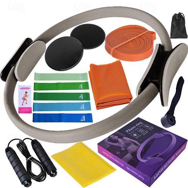  Latex-Yoga-Gummiband, 15-teiliges Set Fitness-Eistücher, Gleitplatte, Spannband, 3 Meter Springseil, Pilates-Schlaufe
