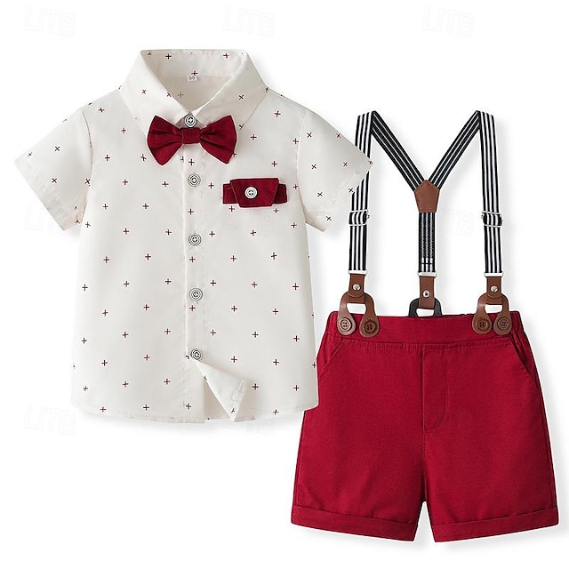  2 Stück Baby Jungen T-Shirt & Shorts Outfit Feste Farbe Kurzarm Baumwolle Set Outdoor Modisch Sommer 1-3 Jahre alt Wein