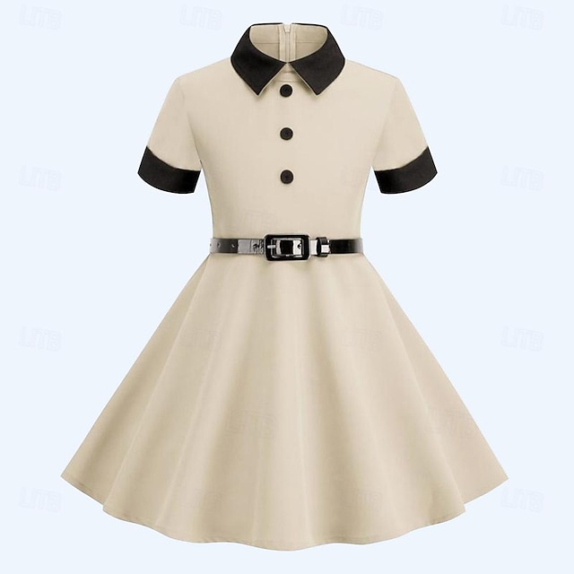  Retro Vintage 1950s Rockabilly Dress A-Line Dress Swing Dress Girls' Solid Color Halloween Daily Wear Dress