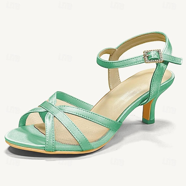  Pentru femei pantofi de nunta Sandale Pantofi rochie Nuntă Petrecere Sandale de nunta Toc Mic Elegant Epocă Satin Curea Gleznă Negru Alb Verde Deschis