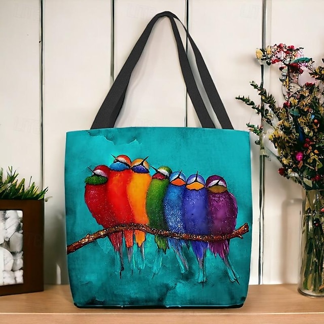  Women's Tote Shoulder Bag Canvas Tote Bag Polyester Shopping Daily Holiday Print Large Capacity Foldable Lightweight Bird Dark Grey Light Red Green