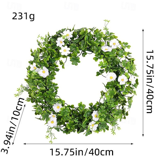  Artificial Flower Wreath - Add a Touch of American Style to Your St. Patrick's Day Decor with This Beautiful Wreath Door Hanging. Featuring Lifelike Shamrock Flowers, It's Perfect for Welcoming Guests and Adding Festive Cheer to Your Home