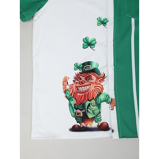 St. Patrick Men's Cartoon Hat Striped Shirt Summer Hawaiian Shirt Short ...