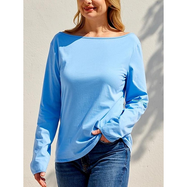  T Shirt Damen Hellblau Wassermelonenpulver Weiß Solide / einfarbig Grundlegend Weich Täglich S