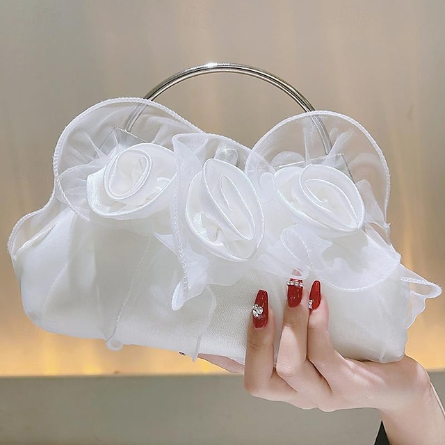  Women's Clutch Polyester Wedding Party Flower Lightweight Multi Carry Solid Color White