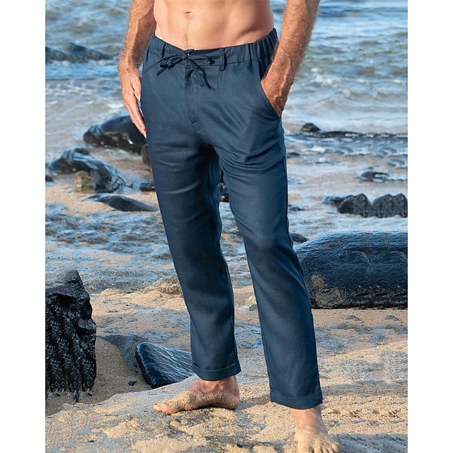  Bărbați Pantaloni de in Pantaloni Pantaloni de vară Pantaloni de plajă Buzunar Cordon Talie elastică Simplu Confort Respirabil Zilnic Concediu Vacanță Hawaiană Boho Bleumarin