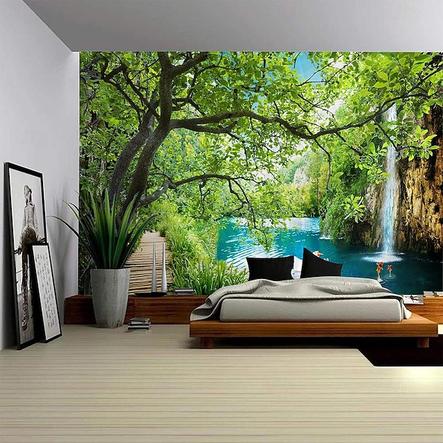  Waterfall Landscape Hanging Tapestry Wall Art Large Tapestry Mural Decor Photograph Backdrop Blanket Curtain Home Bedroom Living Room Decoration