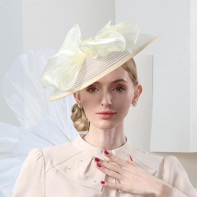  Headbands Hats Headwear Organza Sun Hat Saucer Hat Top Hat Wedding Tea Party Elegant Wedding With Bowknot Headpiece Headwear
