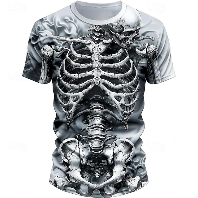 Men's Graphic Cool Skulls Skeleton T Shirt Short Sleeve T shirt 3D Print Crew Neck Shirt Designer Casual Subculture Sports Outdoor Holiday Going out White Khaki Light Grey Spring & Summer Clothing 14