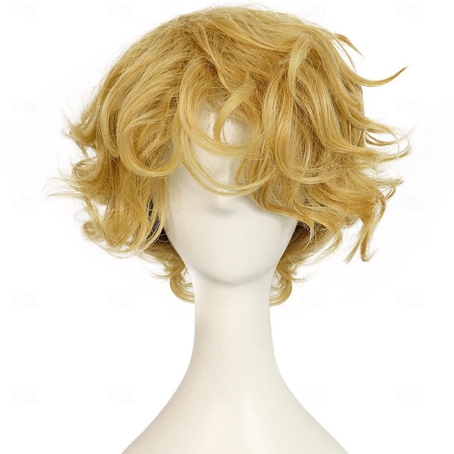  blond peruka dla mężczyzn krótka puszysta blond peruka kręcone męskie peruki żaroodporne syntetyczne przebranie na karnawał włosy peruka blond