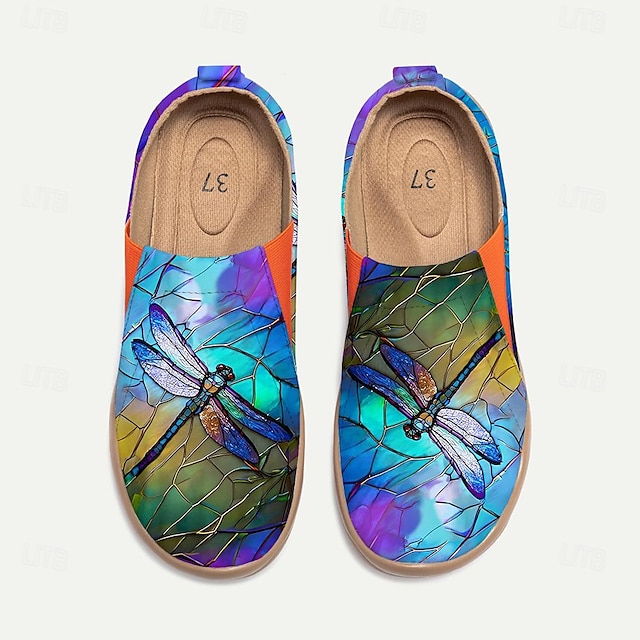  Women's Sneakers Flats Slip-Ons Print Shoes Slip-on Sneakers Daily Travel Painting Insect Flat Heel Vacation Casual Comfort Canvas Loafer Blue