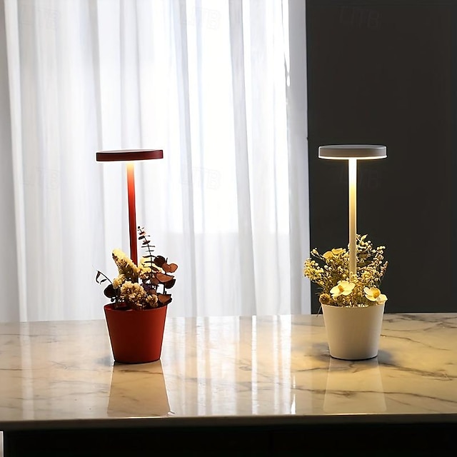  trådløs bordlampe med blomsterkurvdesign 3-nivåers lysstyrke trinnløs dimmende bordlampe oppladbar batteridrevet led skrivebordslampe for restaurant/hjem/terrasse