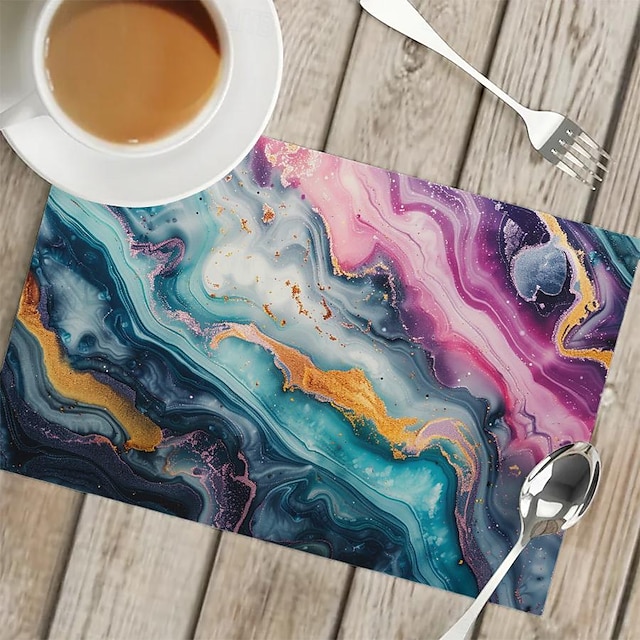  Linens Dining Table Placemats Marble Paint Fluid Heat Resistant Waterproof Oil Proof and Insulated Household Dining Table Mats for Kitchen Coffee Center Table Side Party 1PC