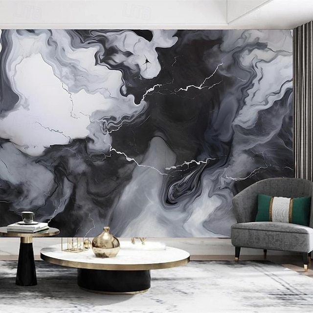  Cool Wallpapers Black and White Wallpaper Wall Mural Marble Roll Peel and Stick Removable PVC/Vinyl Material Self Adhesive/Adhesive Required Wall Decor for Living Room Kitchen Bathroom