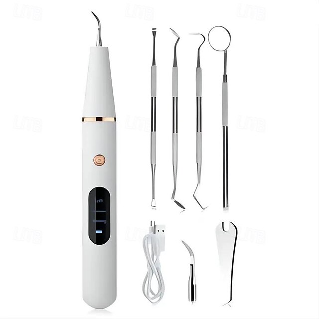  USB Teeth Cleaning Kit With LED Screen LED Light 2 Cleaning Heads 3 Modes Dental Teeth Cleaner Waterproof Electric Tooth Cleaner Home Tools
