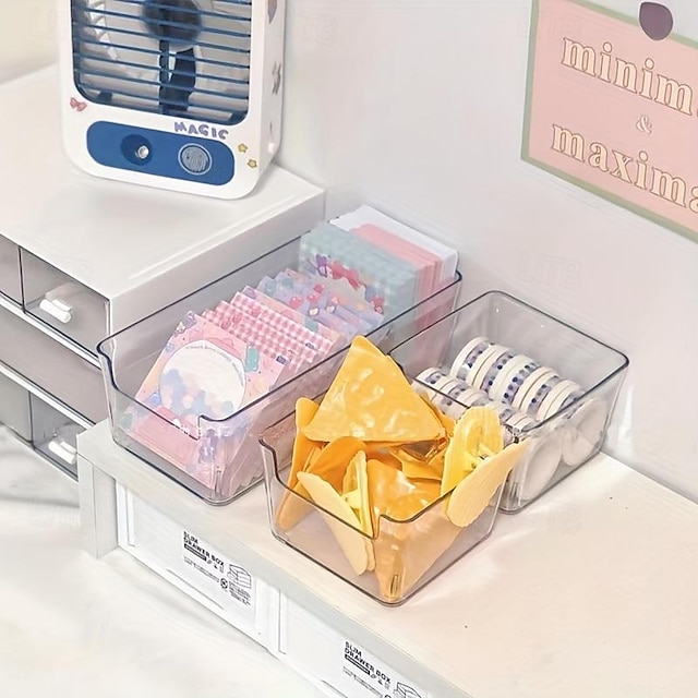  Transparent Desktop Storage Box: Cute PET Plastic Organizer for Makeup, Jewelry, and Stationery, Perfect for Students and Tidy Desks