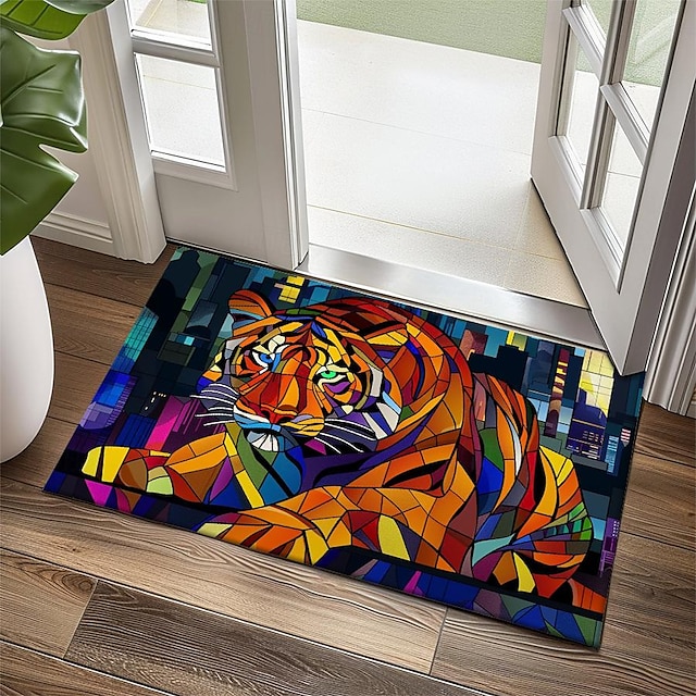 Stained Glass Tiger Doormat Non-Slip Oil Proof Rug Indoor Outdoor Mat Bedroom Decor Bathroom Mat Entrance Rug Door Mat