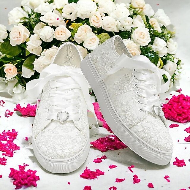 Bridal Lace Wedding Sneakers – Elegant Ivory Low-Top Sneakers with Satin Ribbon Laces and Rhinestone Detail for Brides and Special Occasions 13